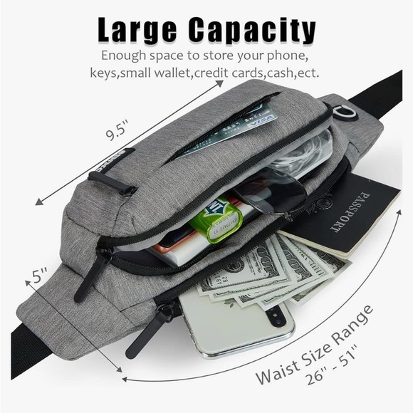 EUC Gray Belt Bag with Adjustable Strap and Zipper, worn once - Picture 5 of 5